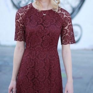 Madewell Magnolia Burgundy Lace Dress w/Elbow Length Sleeves Sz 2